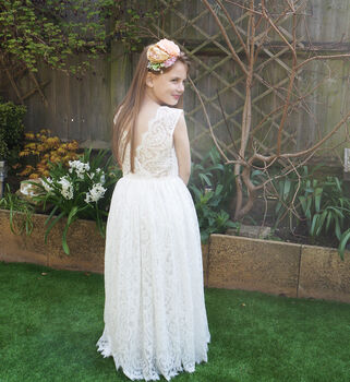 Saffron Ivory White ~ Luxurious Lace Flower Girl Dress, 6 of 6