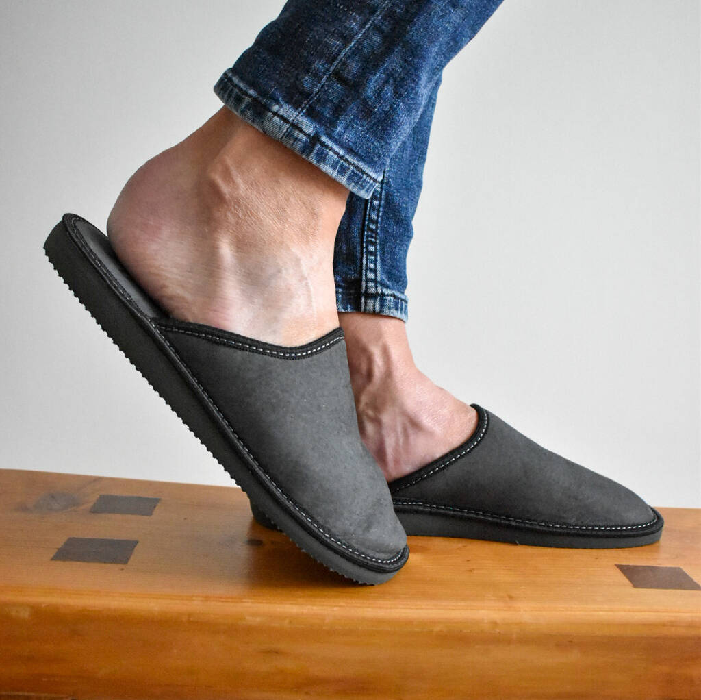 Men's Laether Slip On Slippers Grey, 1 of 5