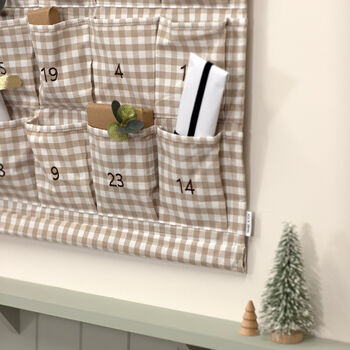 Personalised Beige Gingham Advent Calendar Embroidered, 7 of 8