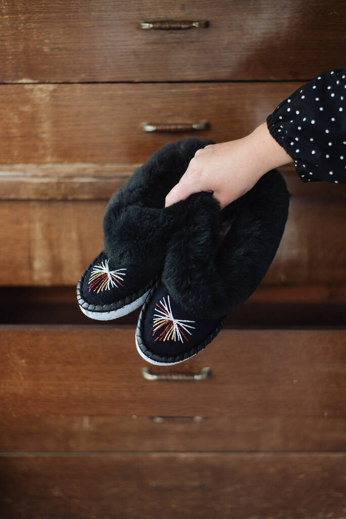 navy sheepskin slippers