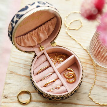 Leopard Print Velvet Round Travel Jewellery Case, 2 of 7