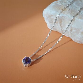 Round Purple Rhinestone Sterling Silver 925 Necklace, 3 of 5