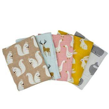Organic Pack Of Five Muslin Burp Cloths Animal Design, 4 of 4