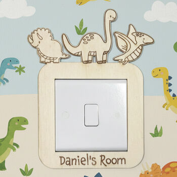 Personalised Dinosaur Wooden Light Switch Surround, 2 of 4