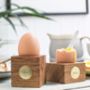 Personalised Oak And Brass Egg Cup, thumbnail 2 of 3
