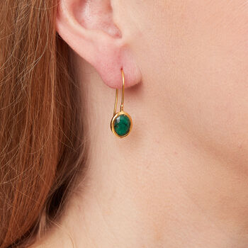 Emerald Oval Short Drop Gold Plated Silver Earrings, 6 of 10