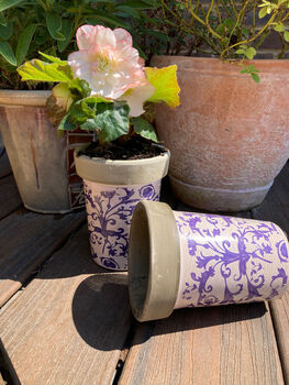 Aged Blue Floral Ceramic Plant Pot – Garden Planter, 4 of 5