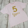 Scroll Script Personalised Birthday Kids T Shirt, thumbnail 1 of 3