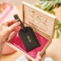 Personalised Leather Luggage Tag With Wooden Gift Box, thumbnail 3 of 8