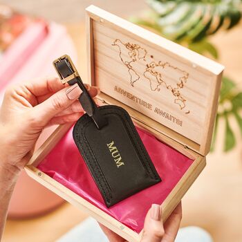 Personalised Leather Luggage Tag With Wooden Gift Box, 3 of 8