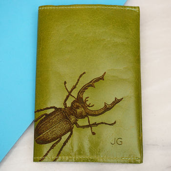 Personalised Leather Passport Holder With Stag Beetle, 3 of 12