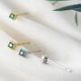 Sterling Silver Green Crystal Square Stud Earrings, thumbnail 3 of 5