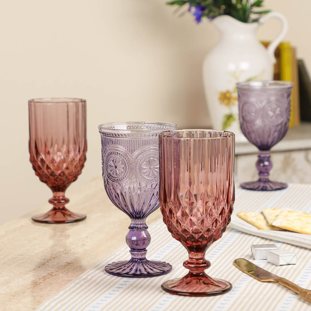 Set Of Four Amethyst Purple Wine Goblets By Dibor | notonthehighstreet.com