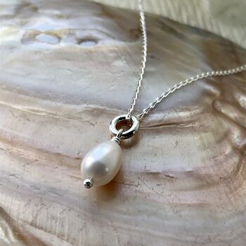 Recycled Sterling Silver And Freshwater Pearl Drop Necklace, 7 of 9