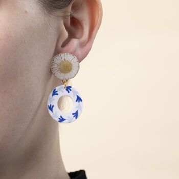 Blue Heart Daisy Or Pine Sterling Silver Stud Earrings, 2 of 5