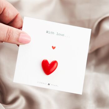 Vivid Red Love Heart Pin On Giftcard, 2 of 12