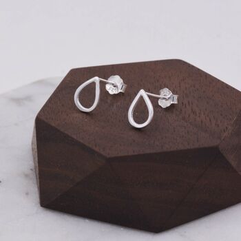 Sterling Silver Minimalist Open Droplet Stud Earrings, 2 of 12