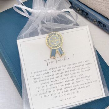 Top Teacher Rosette Enamel Pin | End Of Term Thank You Gift For Teachers And Teaching Assistants, 4 of 10
