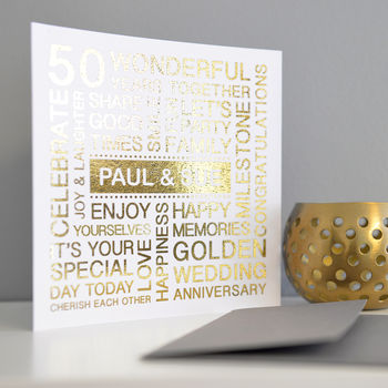 Personalised Metallic Golden Wedding Anniversary Card, 3 of 4