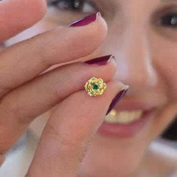 Emerald May Hawthorn Gold Plated Stud Earrings, 2 of 5