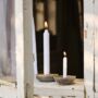 Distressed Metal And Rattan Candle Holder And Candle Set, thumbnail 2 of 3