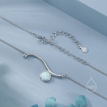 Sterling Silver Opal Wave Pendant Necklace, 3 of 12