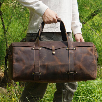 Stitched Detail Genuine Leather Holdall Vintage Look, 9 of 12