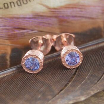 Tanzanite Rose Gold Plated Silver Stud Earrings, 5 of 6