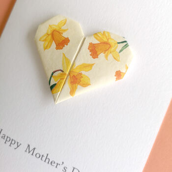 Personalised Daffodil Origami Heart Mother's Day Card, 5 of 5