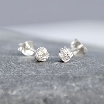Unisex Sterling Silver Tiny Knot Stud Earrings, 3 of 6
