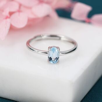 Sterling Silver Natural Blue Topaz Oval Ring, 2 of 12