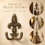 Vintage Brass Fleur De Lis Wall Hooks Set Of Two, thumbnail 2 of 9
