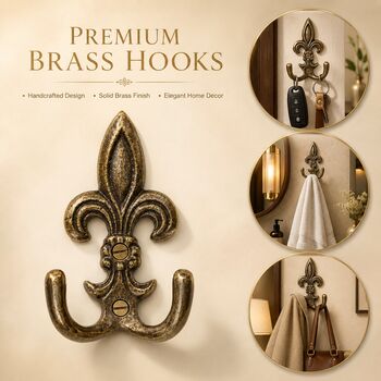 Vintage Brass Fleur De Lis Wall Hooks Set Of Two, 2 of 9
