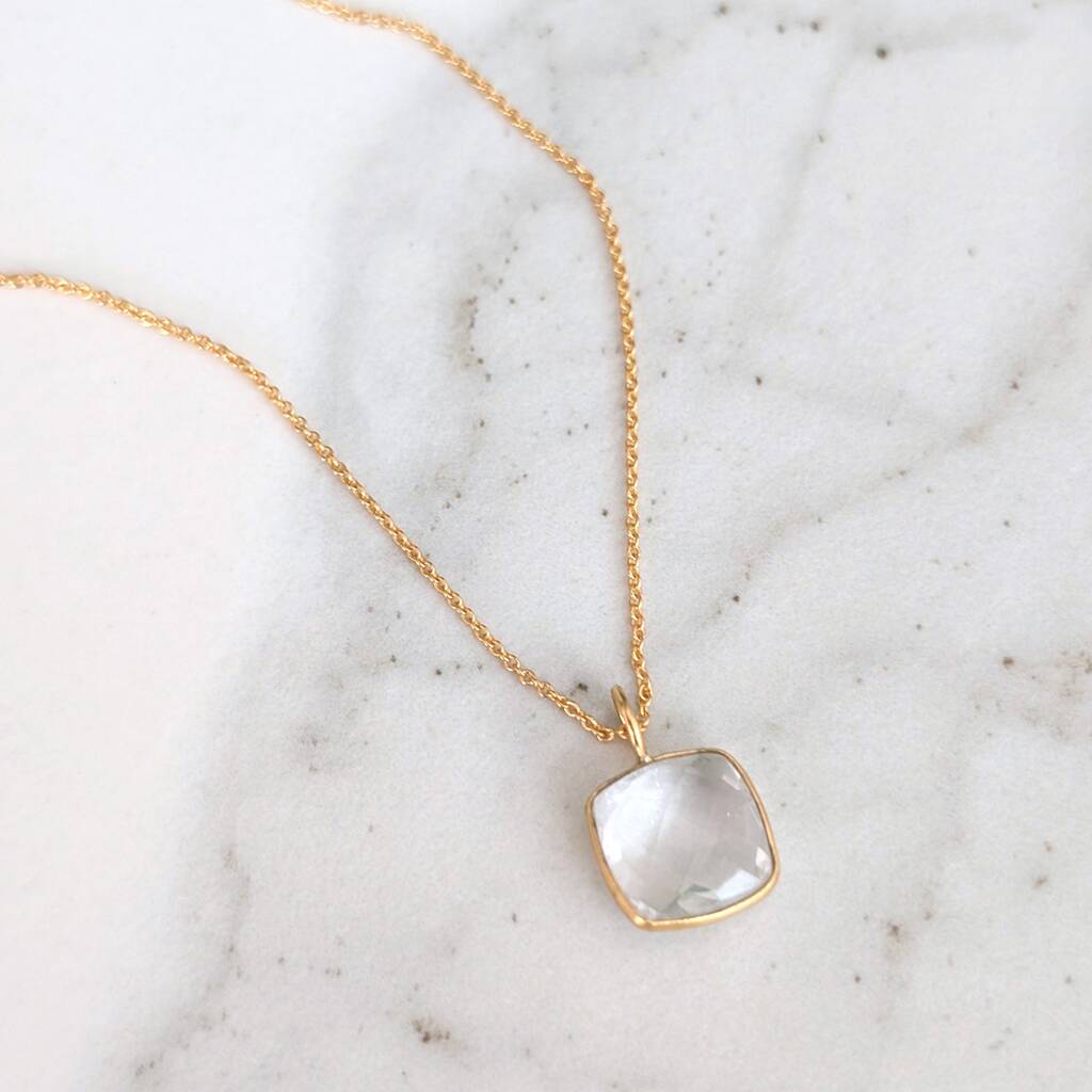 White Topaz Square Cushion Necklace, 1 of 10