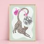 Checkerboard Cat And Disco Ball Art Print, thumbnail 2 of 3