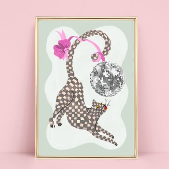 Checkerboard Cat And Disco Ball Art Print, 2 of 3