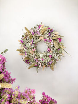 Dried Eucalyptus Wreath With Lilac Statice, 2 of 5