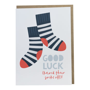 'Good Luck Knock Their Socks Off' Greetings Card, 3 of 3