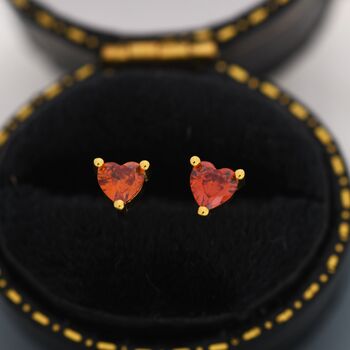 Sterling Silver Tiny Garnet Red Cz Heart Stud Earrings, 2 of 12