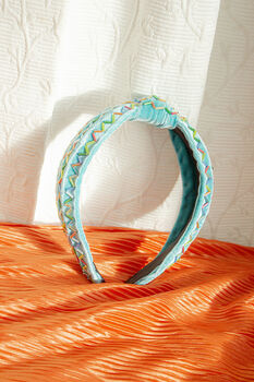 Teal Sprinkle Beaded Twist Knot Headband, 5 of 5