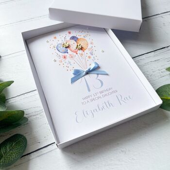 Personalised 13th Birthday Card, Blue Balloon Design, 5 of 5