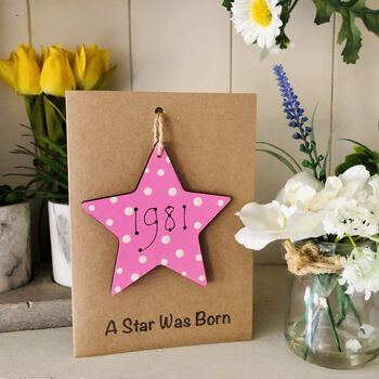 Personalised Year Of Birth Star Wooden Keepsake Card, 6 of 11