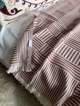 Hestia Modern, Striped Cotton Blanket Pink Terracotta, 2 of 12