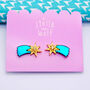 Teal And Gold Shooting Star Stud Earrings, thumbnail 7 of 8