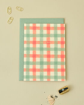 Gold Foiled Peace And Love Gingham Christmas Card, 4 of 6