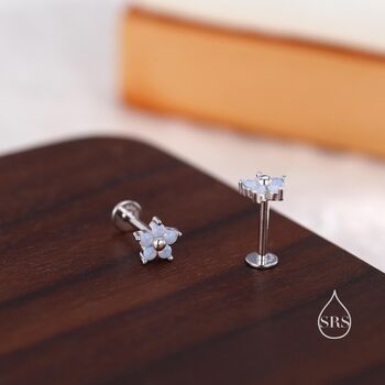 Tiny Opal Blue Cz Flower Stud Earrings, 6 of 12