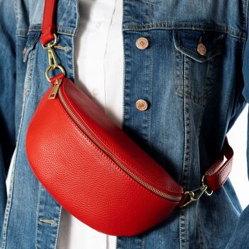 Vivid Red Soft Leather Lined Bum Bag, 3 of 11