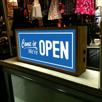 Wooden Light Box Come In We're Open Sign, 2 of 5