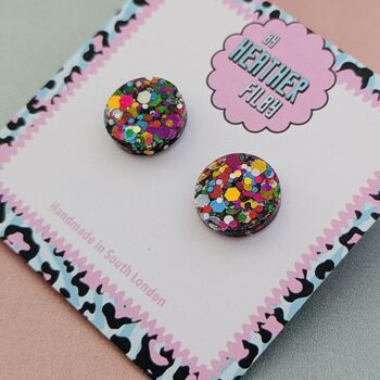 Circle Glitter Stud Earrings *More Colours Available*, 2 of 12