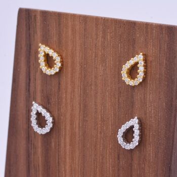 Sterling Silver Droplet Stud Earrings With Cz Crystal, 4 of 9